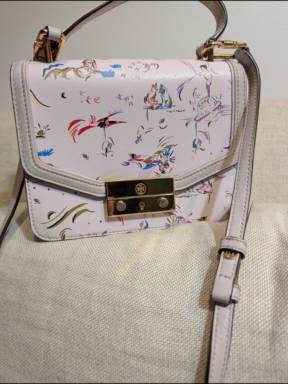 Tory Burch Juliette Pink Floral Top-Handle Satchel with Gold Hardware - Picture 7 of 8